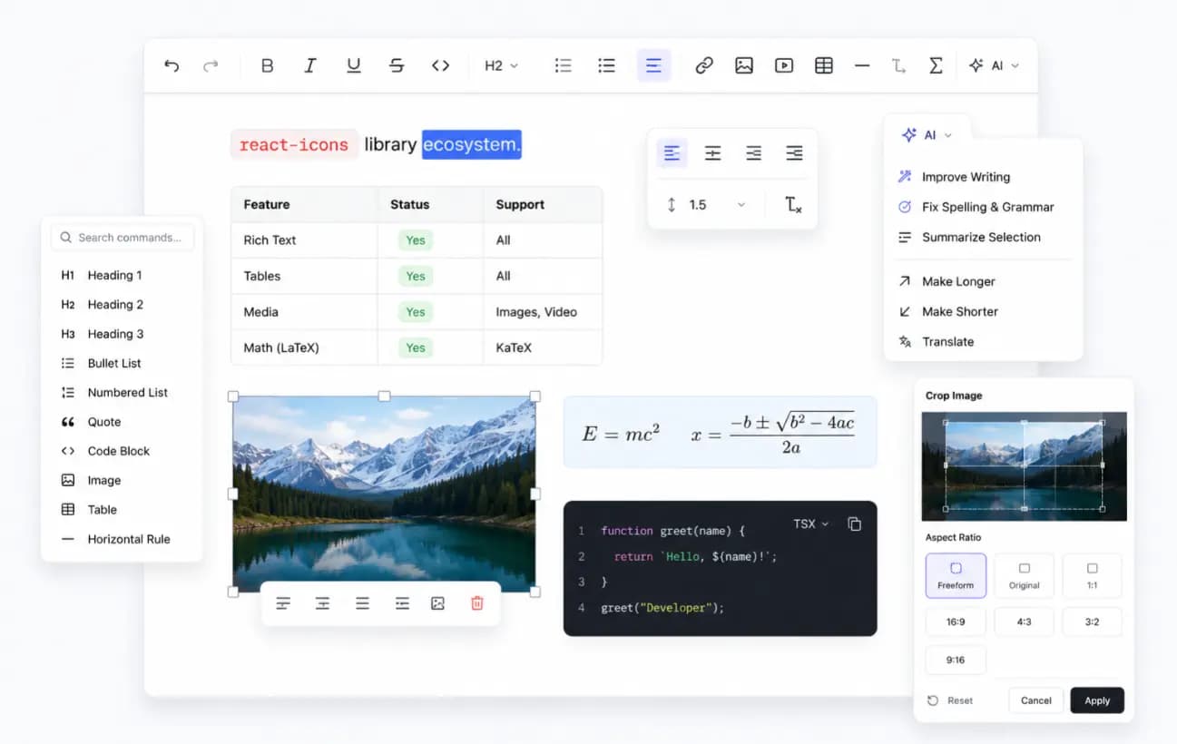 Modern Rich Text Editor for React & Next.js